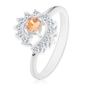 Prsten ve stříbrném odstínu, světle oranžový zirkon, čiré zirkonové oblouky AC22.08