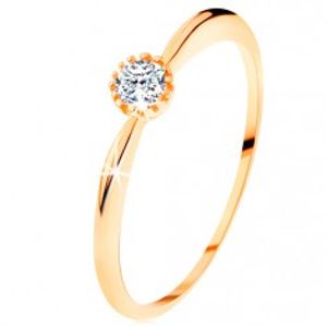 Prsten ve žlutém 14K zlatě - třpytivý čirý zirkon, ramena s vypouklým povrchem GG110.11/17