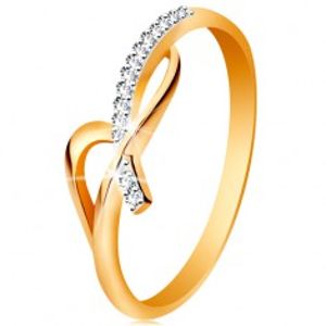 Prsten ve 14K zlatě - asymetricky propletená ramena, kulaté čiré zirkony GG189.73/79