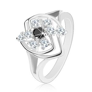 Prsten ve stříbrném odstínu, blýskavý zirkonový květ v asymetrickém obrysu - Velikost: 50, Barva: Modrá
