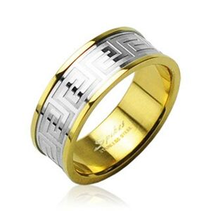 Prsten z chirurgické oceli zlaté barvy se středovým pruhem stříbrné barvy - Velikost: 66