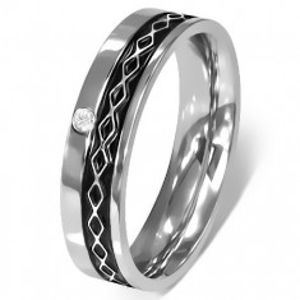 Prsten z chirurgické oceli - Keltský design, čirý zirkon K11.6