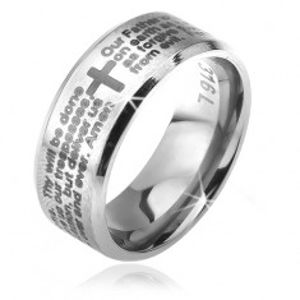 Prsten z chirurgické oceli - stříbrný, zkosené okraje, modlitba Otčenáš BB10.07