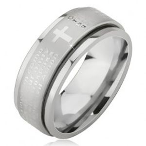 Prsten z chirurgické oceli - stříbrný, vystouplý pás s modlitbou Otčenáš BB10.05