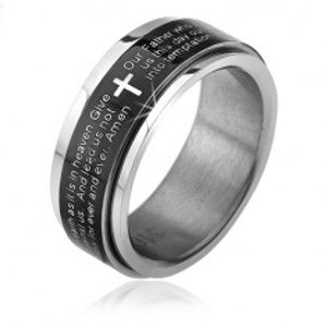 Prsten z chirurgické oceli - točící se černá obruč, modlitba Otčenáš BB10.09