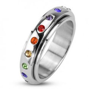 Prsten z chirurgické oceli - točící se obruč s barevnými zirkony E5.10