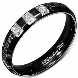 Prsten z chirurgické oceli, černý, lesklý, zirkony, Forever Love  BB4.3
