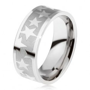 Prsten z chirurgické oceli, matný gravírovaný pás, lesklé hvězdy K3.13