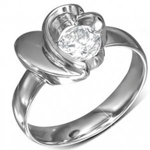 Prsten z chirurgické oceli, kulatý zirkon, srdce a obrys srdce BB3.7
