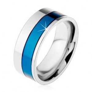 Prsten z chirurgické oceli, pásy modré a stříbrné barvy, 8 mm M09.07
