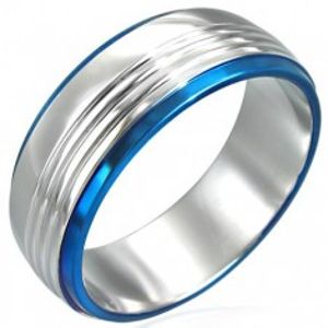 Prsten z chirurgické oceli se dvěma modrými pruhy D5.7