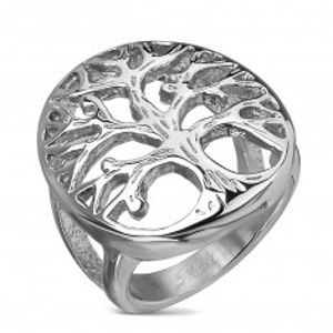 Prsten z chirurgické oceli s motivem stromu života ve velkém oválu, stříbrná barva M16.17