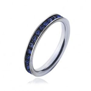 Prsten z chirurgické oceli s tmavě modrými zirkony J3.11
