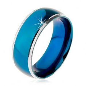 Prsten z chirurgické oceli, zaoblený modrý pruh, lemy stříbrné barvy, 8 mm M09.15