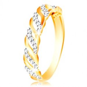 Prsten z kombinovaného zlata 585 - hladké a zirkonové vlnky GG214.31/37