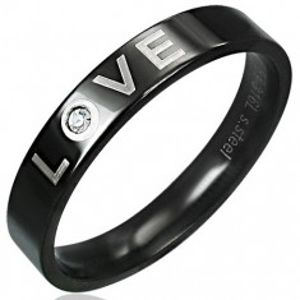 Prsten z nerezavějící oceli - LOVE, lesklá černá barva K13.8
