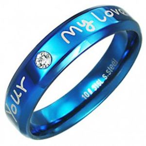 Prsten z oceli - modrá barva, zamilovaný nápis K11.7