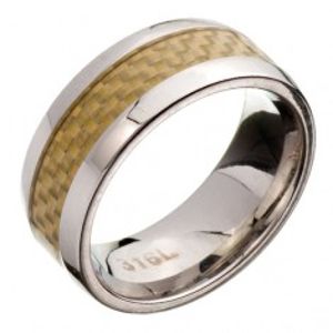 Prsten z oceli - obroučka, žlutý karbonový pás C24.6
