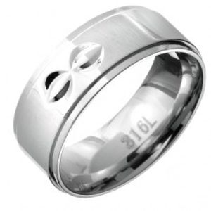 Prsten z oceli - vystouplý střed s dvojitými poloměsičitými zářezy C21.13