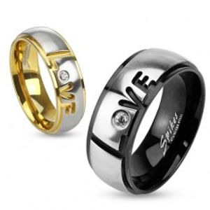 Prsten z oceli 316L, černá a stříbrná barva, nápis Love, čirý zirkon, 8 mm HH17.9