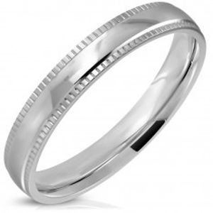 Prsten z oceli 316L, stříbrný odstín, lesklý střed a vroubkované okraje, 4 mm H9.17