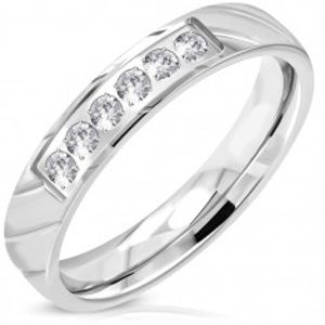Prsten z oceli 316L, stříbrný odstín, třpytivá čirá zirkonová linie, 4 mm K03.11