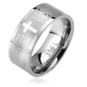 Prsten z oceli, matný pás s lesklým křížem a modlitbou Otčenáš BB11.14