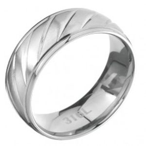 Prsten z oceli s lesklým lemem a matným vroubkovaným středem C26.7