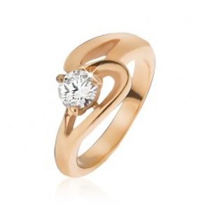 Prsten z oceli zlaté barvy, zvlněná linie a čirý zirkon J04.13