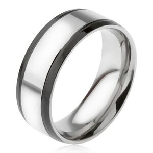 Prsten z oceli 316L, stříbrný s černymi okrajovými pásy - Velikost: 67
