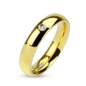 Prsten z oceli 316L zlaté barvy, čirý zirkonek, lesklý hladký povrch, 4 mm M04.19