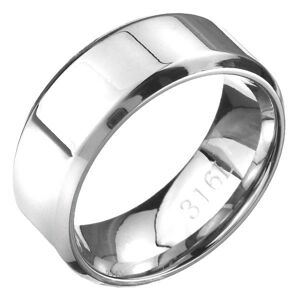 Prsten z oceli - lesklá stříbrná obroučka se seříznutými hranami - Velikost: 57