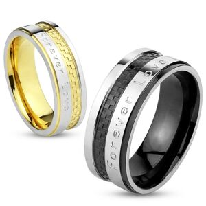 Prsten z oceli stříbrno-zlaté barvy, šachovnicový vzor, "Forever Love", 6 mm - Velikost: 57