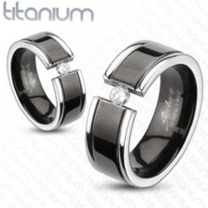 Prsten z titanu - černý pás, zirkon F3.7/8