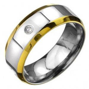 Prsten z titanu - stříbrný prsten se zlatými okraji a zirkonem C25.9