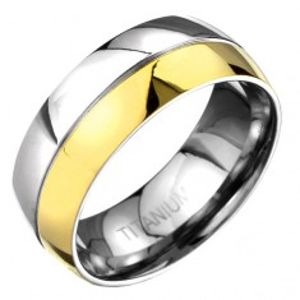 Prsten z titanu - zlato-stříbrný zaoblený prsten s dělící rýhou C23.12