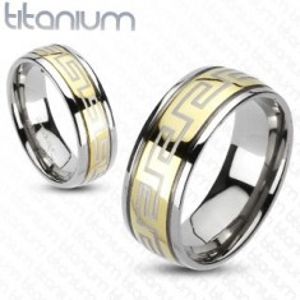Prsten z titanu - zlato-stříbrný, řecký motiv F2.16