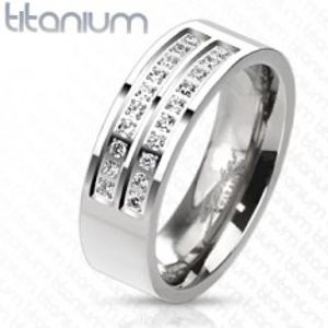 Prsten z titanu ve stříbrném odstínu s liniemi čirých zirkonů, 7 mm M08.03