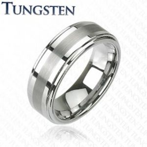 Prsten z wolframu v tmavě šedém lesklém odstínu, broušený středový pás, 8 mm V11.02
