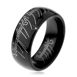 Prsten z wolframu - hladký černý kroužek, motiv Pána prstenů, 8 mm - Velikost: 49
