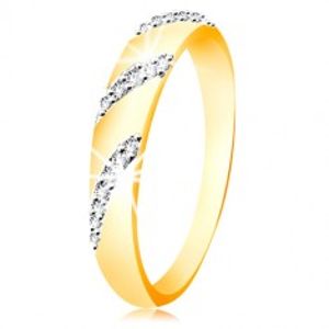 Prsten ze 14K zlata se zaobleným povrchem a šikmými liniemi zirkonů GG214.01/08