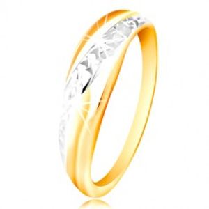 Prsten ze zlata 585 - linie z bílého a žlutého zlata, blýskavý broušený povrch GG212.42/50
