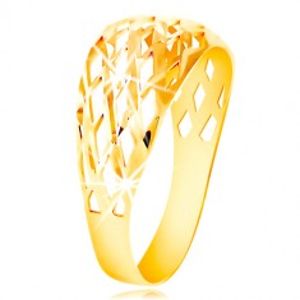 Prsten ze žlutého 14K zlata - mřížka z tenkých blýskavých linií, drobné zářezy GG212.13/19