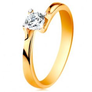 Prsten ze 14K zlata - zúžená ramena, blýskavý čirý zirkon v lesklém kotlíku GG196.46/53