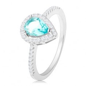 Prsten ze stříbra 925, kapka světle modré barvy s čirým zirkonovým lemem V09.06