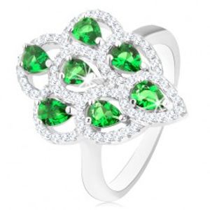 Prsten ze stříbra 925, blýskavý střapec ze zelených zirkonů s čirým lemem HH14.14