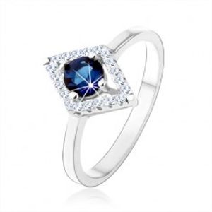 Prsten ze stříbra 925, obrys kosočtverce, modrý kulatý zirkon HH2.19