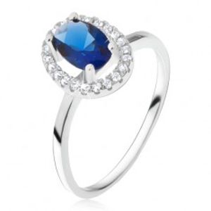 Prsten ze stříbra 925, oválný modrý kámen se zirkonovým rámem H18.7