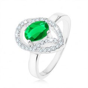Prsten ze stříbra 925, oválný zelený zirkon, asymetrická kapka - obrys HH7.9