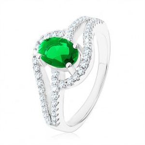 Prsten ze stříbra 925, propojené obrysy kapek, zelený zirkon HH7.16